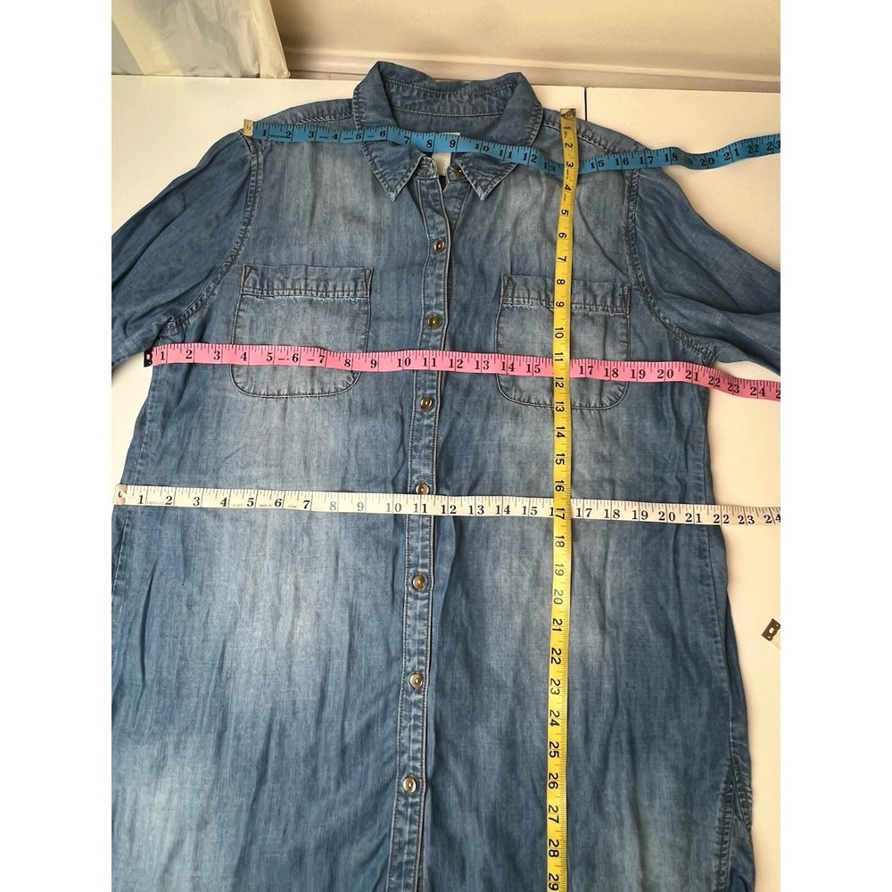Chico's Long Denim Tunic Shirt Blue Button Up Roll Tab Sleeves 2 (12 Large) - Picture 5 of 13